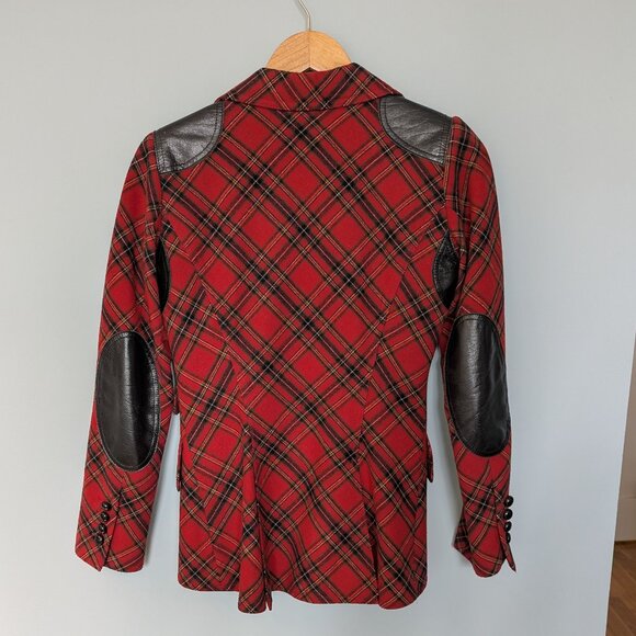 Smythe Wool Red Tartan Plaid Leather Rifle Patch Equestrian Blazer 6 - Picture 2 of 14